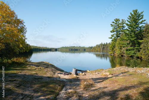 Peaceful Morning on Forest Lake in Early Autumn