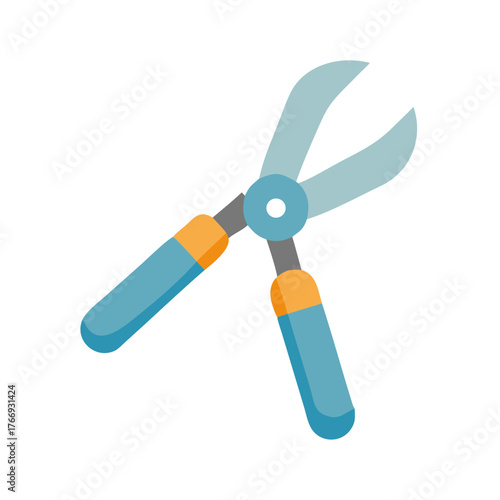 Isolated flat illustration of garden shears or hedge trimmers against black background