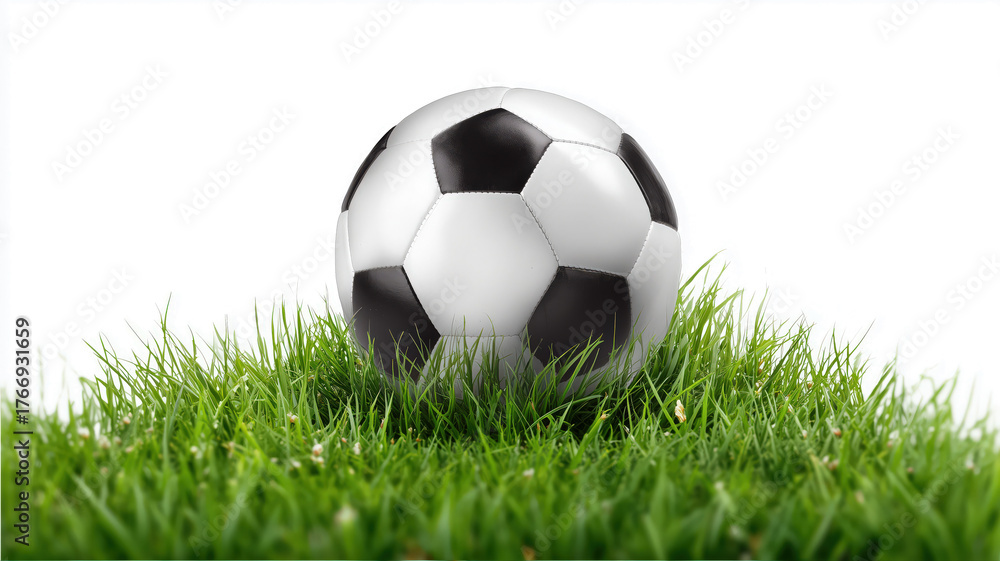 Fototapeta premium Soccer ball on green grass isolated on transparent background