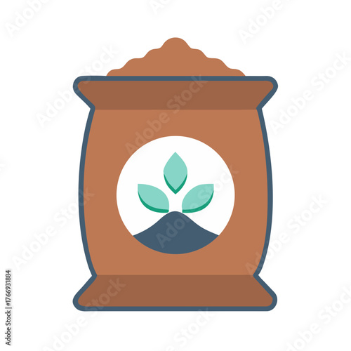Iconic image of fertilizer bag with leaves for agriculture and gardening needs