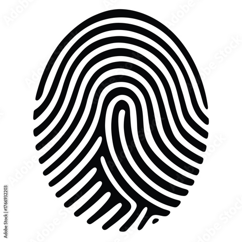 Black swirling lines form a singular fingerprint on a white clean background perfectly