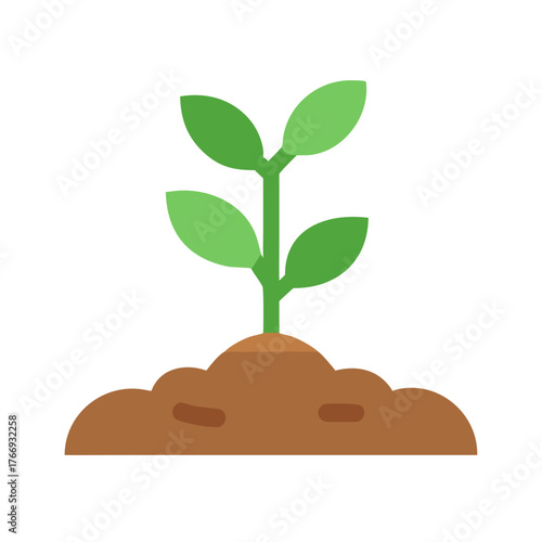 Simple plant growing in soil against black background stock image illustration