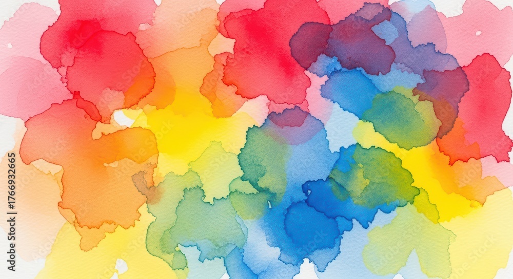 Fototapeta premium Vibrant watercolor abstract with red, yellow, blue, and green blots