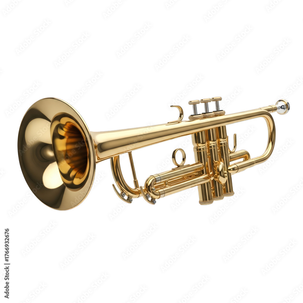 Obraz premium Golden Trumpet Musical Instrument isolated on a transparent background