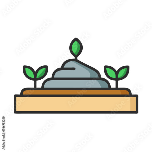 Seedling growing from soil in flat design, representing new life and growth