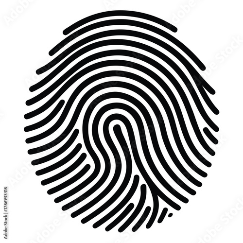 Black fingerprint pattern shows unique identification mark against a stark white background