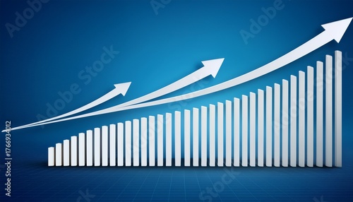 white arrows and graph bars illustrate growth and upward trends
