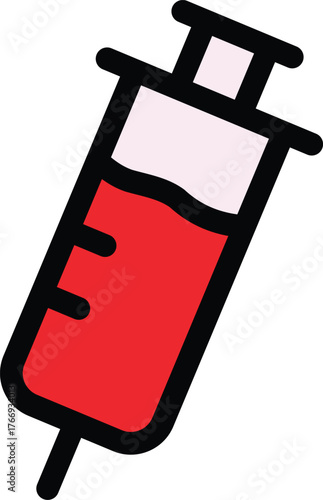 a cartoon drawing of a syringe with blood