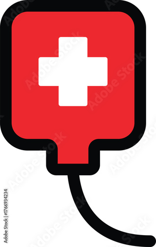 a cartoon drawing of a blood transfusion bag