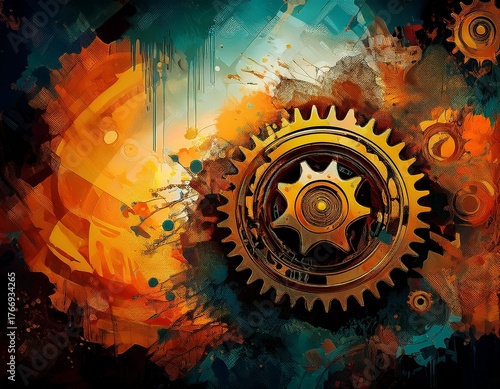 abstract grunge background with broken gear