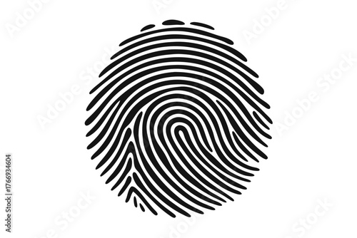 Black fingerprint lines form a unique biometric identification mark on a white background