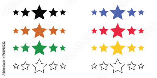 Vector set of colorful star icons symbols and abstract lines