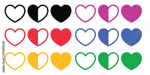 Colorful hearts vector set for design and romance