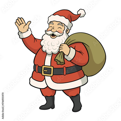 Jolly Santa Claus Illustration with Gift Bag – Cute Christmas Character Vector