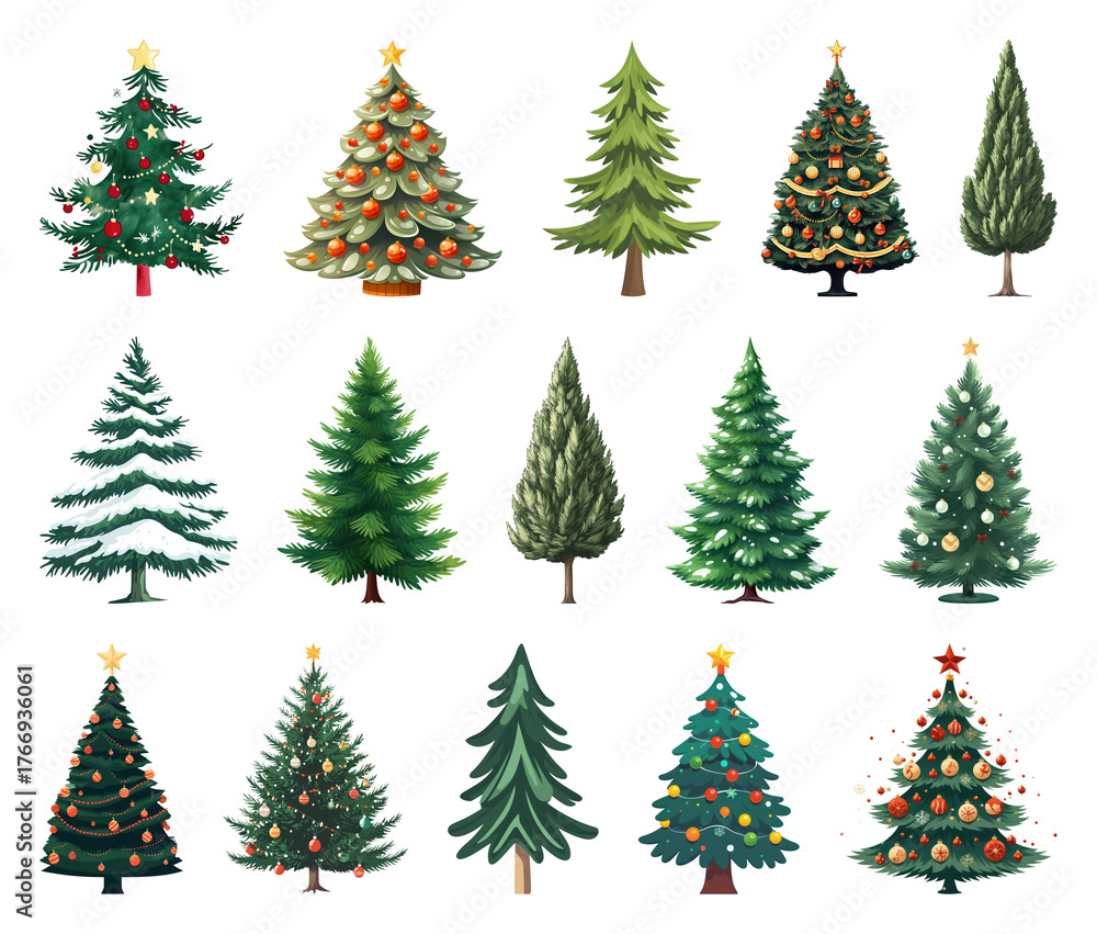 Obraz premium PNG Diverse festive Christmas tree collection, element set on transparent background