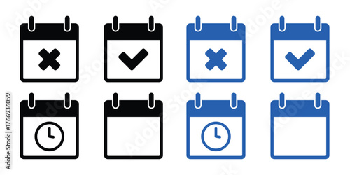 Calendar Icons: Clean and contemporary icons represent scheduling and reminders, ideal for web and app design, showcasing precision and utility.