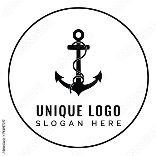 Black anchor logo with text nautical maritime