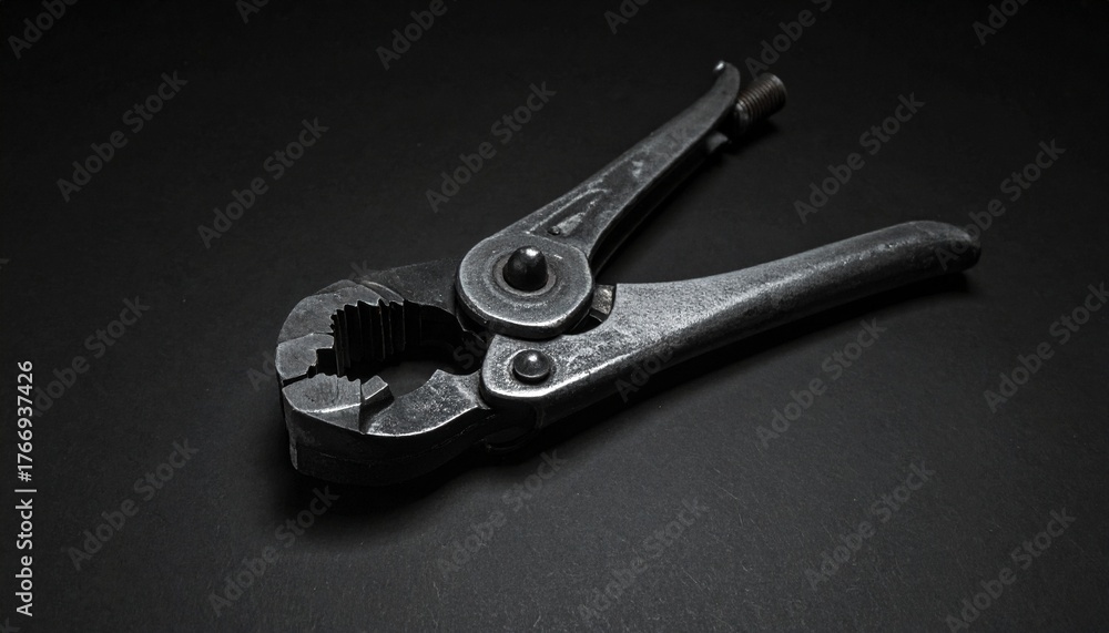 Obraz premium Monochrome close up of a weathered mechanical gripping tool.