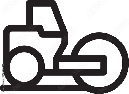 Road roller compactor line icon representing construction machinery for asphalt and roadwork projects.