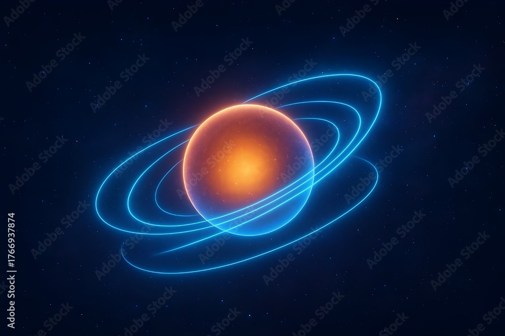 Fototapeta premium glowing planet with neon orbit lines