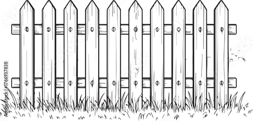 Illustration of a wooden fence with grass