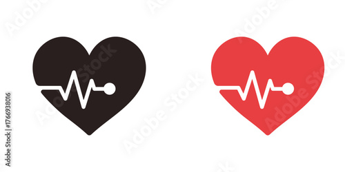 Heartbeat Symbol: Two heart-shaped icons display a rhythmic electrocardiogram, symbolizing life, health, and medical awareness. A powerful visual representation of the human heart.