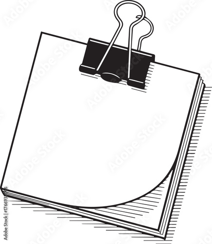 Vector art of stack of blank notepaper held by binder clip