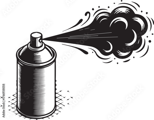 Vector art of aerosol spray can with spray