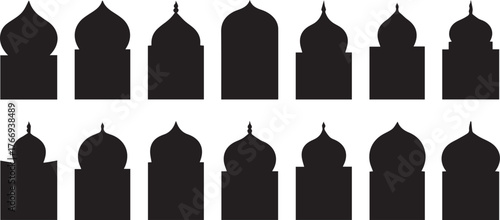 Vector art of silhouette illustration of various mosque dome shapes
