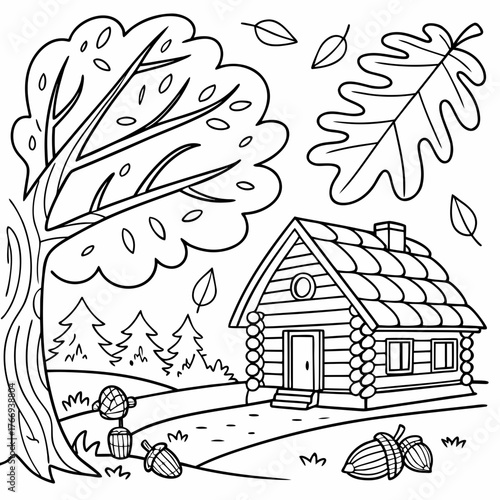 Autumn doodle hand-drawn Coloring page of vector illustration
