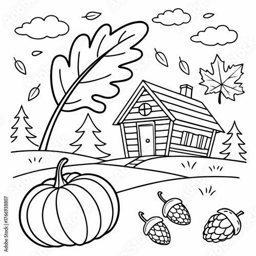 Autumn doodle hand-drawn Coloring page of vector illustration