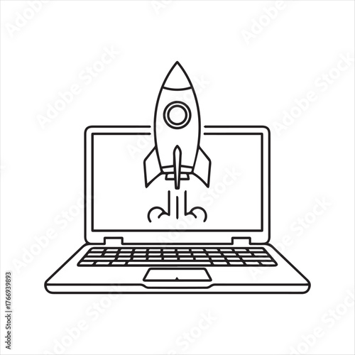 Rocket launching from laptop technology and innovation