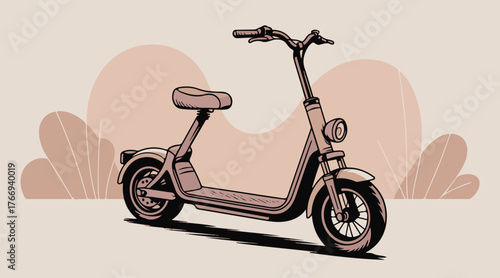 a modern electric scooter with a small padded seat, minimalist deck and fenders