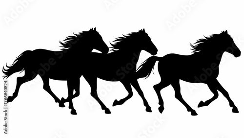 Silhouette illustration of three horses running side by side in a dynamic and powerful composition