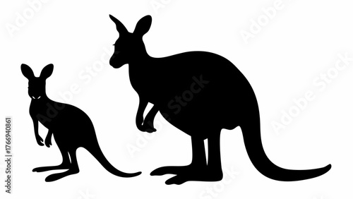 Two kangaroos are standing in silhouette against a white background in this simple and minimal image