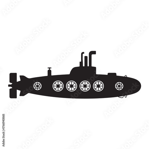 Silhouette of a submarine, a naval vessel designed to operate underwater