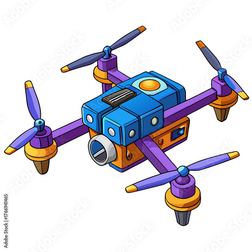 Whimsical cartoon drone ready for a fun adventure, aerial photography or video project