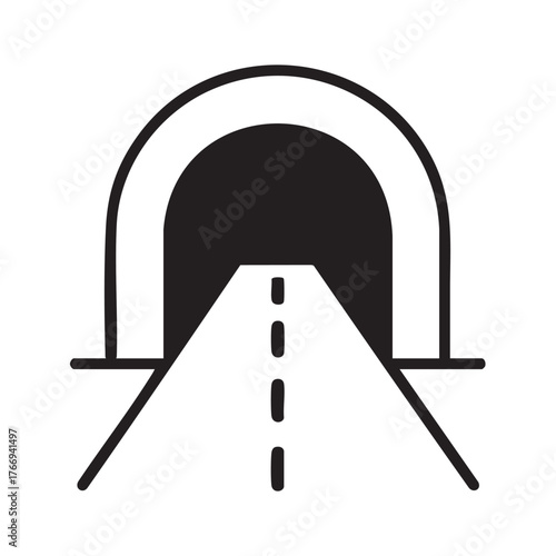 Simple black and white illustration of a tunnel and road ahead