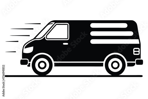 Fast black van travels quickly showing motion with racing lines image
