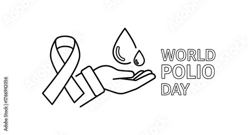 World polio day awareness ribbon with a hand and water droplet