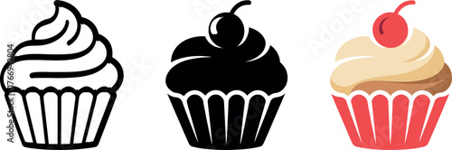 Cupcake Illustration Vector Set Delicious Dessert Icons Sweet Treat Collection Bakeries and Cafes