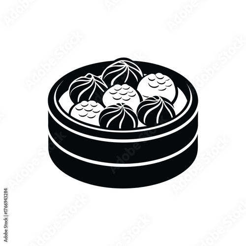Dim sum in bamboo steamer silhouette vector art illustration
