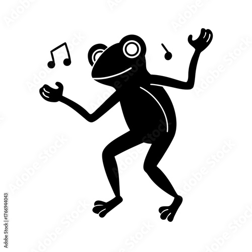 frog wearing headphones dancing to music party