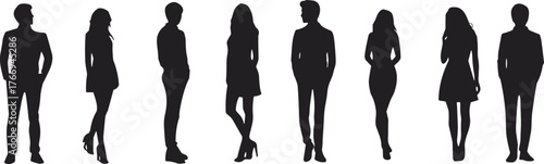 Business People Silhouettes, Professional Team Group, Corporate Staff Standing, Anonymous Crowd, Human Resources Concept, Collaboration Community.