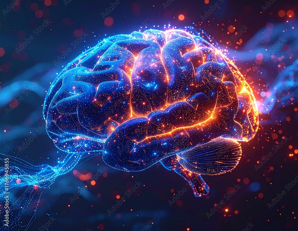 Fototapeta premium An abstract visualization of data streams and connections forming a glowing brain