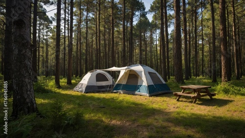 Tent camp, camping in the forest