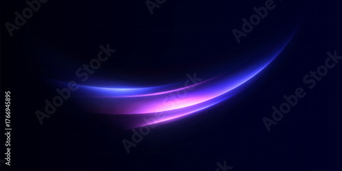 Blue-violet curved light streak as a fast magic hit trail on a dark background; arc glow for game UI spell effects.