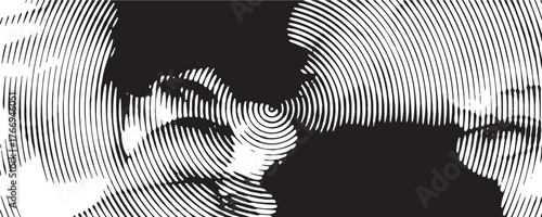 Distressed background in black and white texture with circles, spots, scratches and lines. Abstract vector illustration