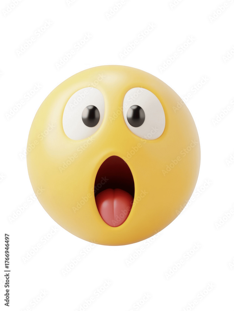 Fototapeta premium Surprised yellow emoji with open mouth expression icon
