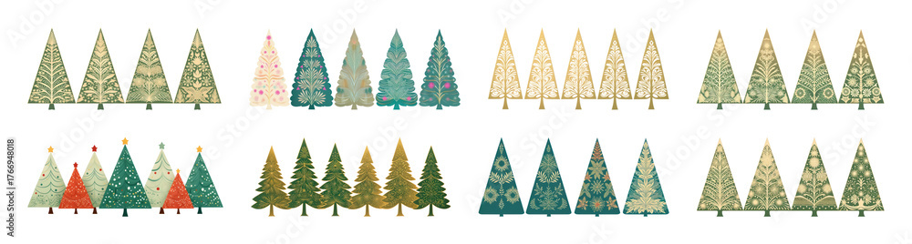 Obraz premium PNG Whimsical Christmas tree illustrations, element set on transparent background